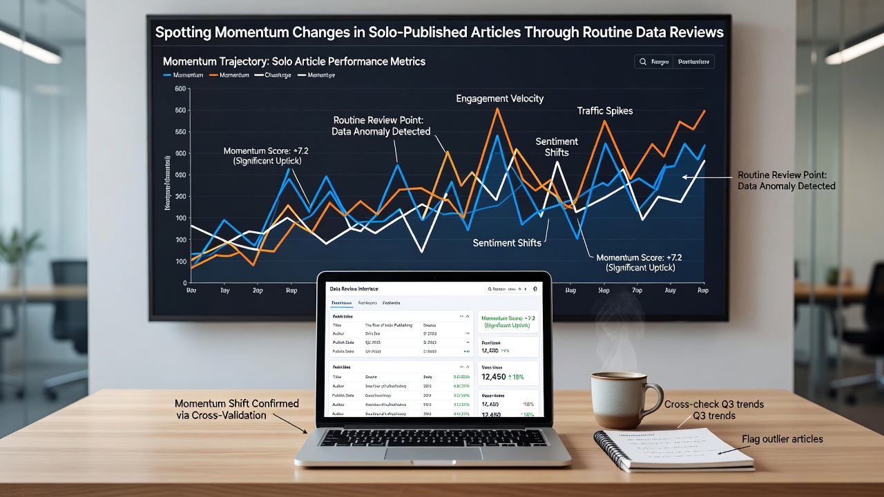 Graph illustrating momentum shifts in article traffic with annotated review checkpoints