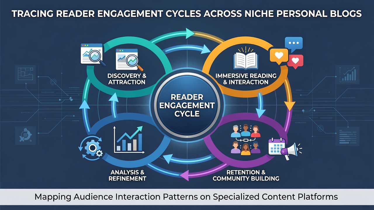 Visualization of engagement cycle stages including discovery, retention, and reactivation phases on personal niche blogs